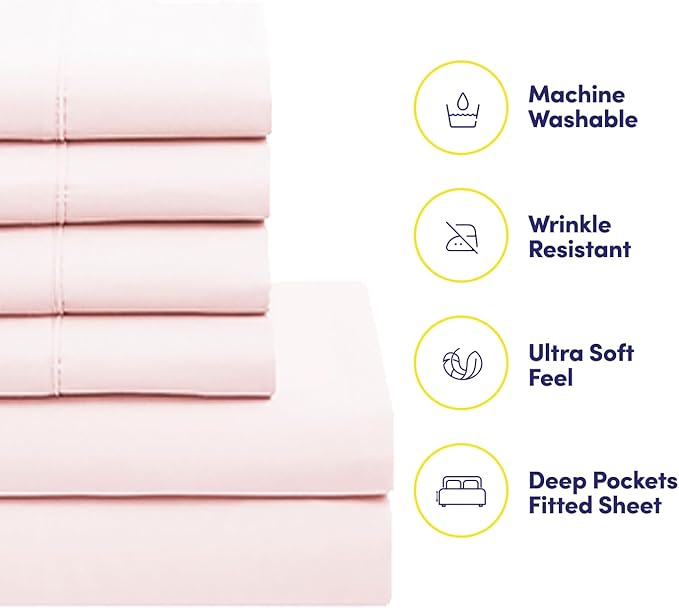 Sweet Home Collection 7 Piece Comforter Set Bag Solid Color All Season Soft Down Alternative Blanket & Luxurious Microfiber Bed Sheets, Pale Pink, Full