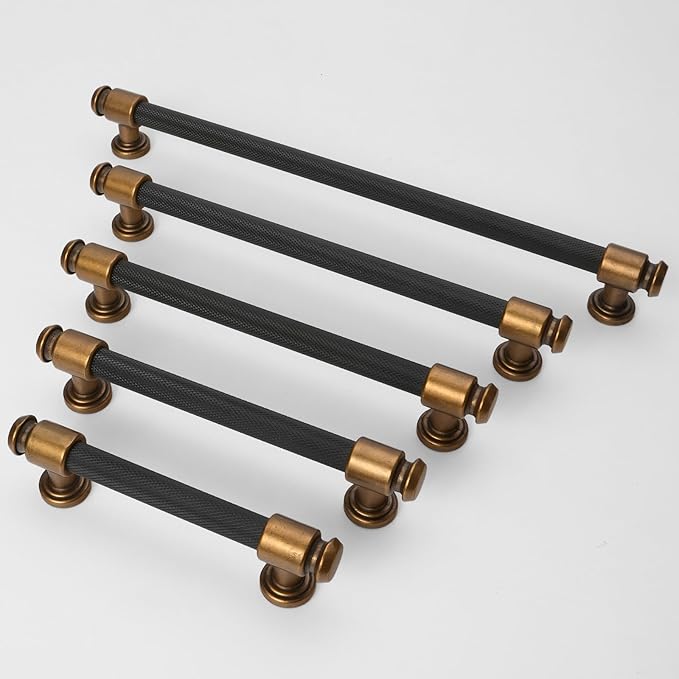 10 Pack 10 inch(254mm) Black and Antique Brass Kitchen Cabinet Handles Knurled Cabinet Pulls Black Drawer Pulls Kitchen Cabinet Hardware