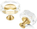 QOGRISUN 5-Pack Brass Crystal Cabinet Knobs,Glass Crystal Gold Drawer Knobs,1-1/4-Inch Polygon,Decorative Dresser Pulls, Modern Cabinet Hardware