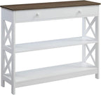 Convenience Concepts Oxford 1-Drawer Console Table 39.5" - Farmhouse Sofa Display with Storage Shelf For Living, Family, & Dining Room, Modern Entryway Hall Table for Kitchen, Bedroom, Driftwood/White