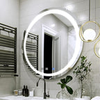 LED Round Bathroom Mirror, Wall Mounted Vanity Makeup Mirror with Anti Fog, Dimmable Touch Button, Adjustable Color Temperature, Memory Function 28 Inch by Fab Glass and Mirror