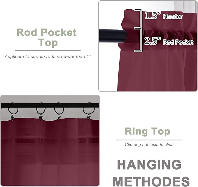 OWENIE Burgundy Vine Sheer Curtains, Sheer Curtains 96 inches Long 2 Panels Set, Rod Pocket Fimly Sheer Drapes for Living Room/Bedroom, 2pcs, Each 59" W x 96" L