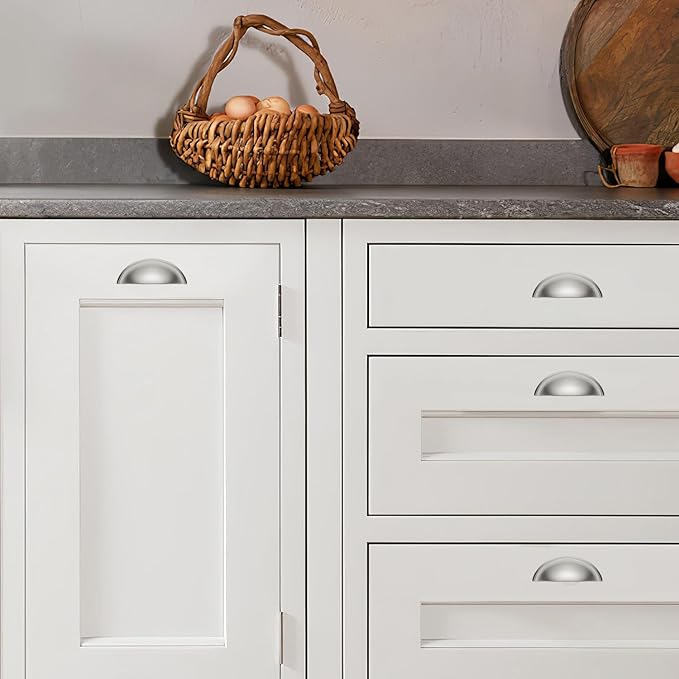 khtumeware 10 Pack 3-1/2" Drawer Pulls Brushed Satin Nickel Cabinet Cup Pulls Kitchen Hardware Cabinet Handles Drawer Handles Knobs 3.5 inch Hole Center