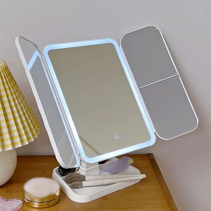 Glisera Smart Mirror, Trifold Led Makeup Mirror, Aristoparis Makeup Mirror, Glisera Makeup Mirrors, Glisera Smart Mirror with Lights,LED Trifold Vanity (Black)