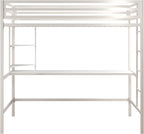 Novogratz Maxwell Metal Twin Loft Bed with Desk & Shelves, Off White/Off White