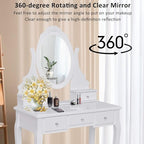 Giantex Vanity Set with Oval Mirror & Cushioned Stool, Makeup Dressing Table Large Storage with 5 Drawers, Mirrored Bedroom Vanities Makeup Table for Kids Girls Women, Easy Assembly (White)
