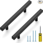 Ravinte Cabinet Handles 10 Pack - 4 Inch Hole Center Matte Black Square Pulls, Kitchen Hardware 6-3/8 Inch Overall Length, Drawer Pulls