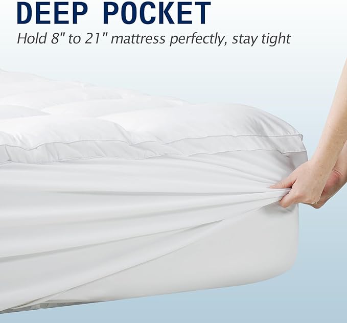 SOPAT Mattress Topper Cal King Size Extra Thick Mattress Pad 8-21" Deep Pocket Soft Down Alternative Fill Mattress Protector Pillow Top Mattress Cover (72x84 Inches, White)