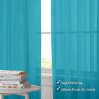 OWENIE Sheer Curtains 63 inch Length 2 Panels Set, Rod Pocket Voile Fimly Sheer Drapes for Living Room/Bedroom, 2pcs, Each 42" W x 63" L，Marine Blue