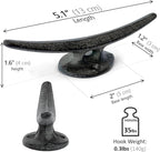 5 Pack Decorative Cast Iron Heavy Duty Double Hooks, Wall Mounted Coat Hooks, Vintage Inspired (Antique Black) (Mooring Type)
