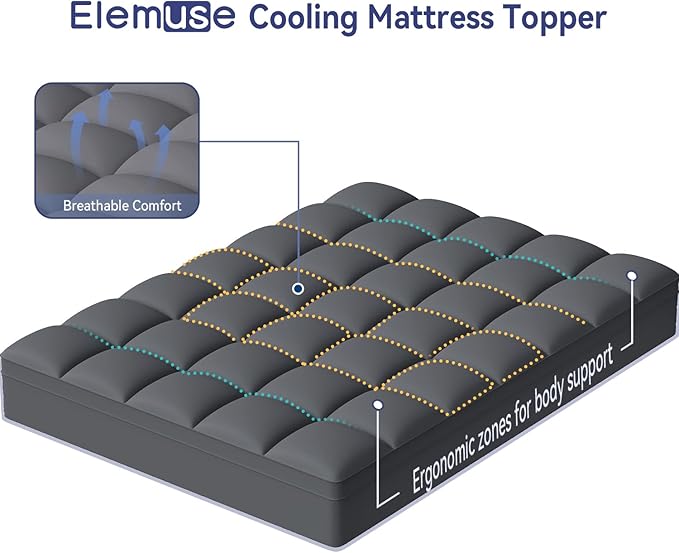 ELEMUSE Full Grey Mattress Topper for Back Pain, Extra Thick Mattress Pad Cover, Plush Soft Pillowtop with Elastic Deep Pocket, Overfilled Down Alternative Filling