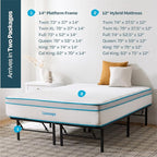 Linenspa 12” Memory Foam and Innerspring Hybrid Mattress + 14” Black Metal Platform Bedframe – Twin XL Mattress + Metal Folding Twin XL Bedframe