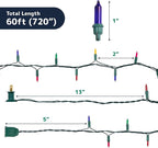 PREXTEX Multicolored Christmas Lights with Green Wire, 60 Feet, 300 Light, Twinkling Lights Indoor or Outdoor, String Twinkle Lighting for Christmas Tree Decorations