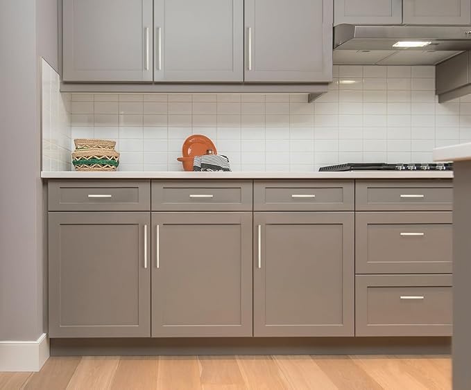 Ravinte 20 Pack Solid 6-1/4 Inch Center to Center Slim Square Bar Drawer Handles - Cabinet Hardware Brushed Nickel Pulls for Kitchen and Drawers