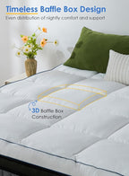 QUEEN ROSE Mattress Topper Queen, Pillow Top Extra Thick Mattress Bed Cover Topper, Soft Baffle Box Overfilled Down Alternative for Back Pain, 4 Corner Straps, White
