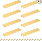 uxcell Cabinet Finger Edge Pull, 8pcs 150mm / 5.91" Aluminum Alloy Back Mount Hidden Cabinet Pulls Concealed Handle for Home Kitchen Drawer Cabinet, Gold