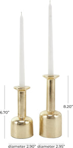Deco 79 Aluminum Metal Decorative Candle Holder Candle Stand with Rounded Bases, Set of 2 Candlestick Holder 7", 8" H, Gold