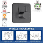 Black Adhesive Towel Hooks Heavy Duty Stick on Wall Hooks Shower Hooks for Bathroom Kitchen Door-4 Packs