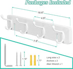 2 Pack Coat Rack Wall Mount - White Coat Hooks Wall Mounted for Sunglasses Jackets Hats Purse Dog Leashes Towels - Coat Hanger for Entryway Closet Mudroom Laundry Room Bathroom