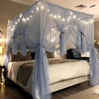 Joyreap 4 Corners Post Canopy Bed Curtain for Girls & Adults - Royal Luxurious Cozy Drape Netting - Cute Princess Bedroom Decoration Accessories (Gray-Blue, King)