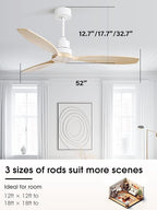 Sofucor Ceiling Fan without Lights, 52 Inch Low Profile Flush Mount Mordern Wood Ceiling Fan with Remote for Indoor Farmhouse Bedroom Living Room Outdoor Patio Porch, Reversible DC Motor, Noiseless