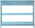 Convenience Concepts Oxford 1-Drawer Console Table 39.5" - Farmhouse Sofa Display with Storage Shelf For Living, Family, & Dining Room, Modern Entryway Hall Table for Kitchen, Bedroom, Sea Foam Blue