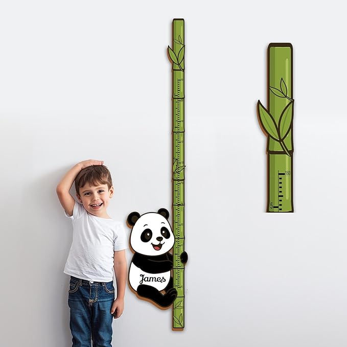 Personalized Growth Chart for Wall, Wooden Height Chart for Kids, Cute Height Measurement for Child/Girls/Boys, Baby and Toddler's Playroom/Kid's Room/Nursery Decor, Panda