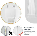 Niccy Round Led Mirror for Bathroom, 30" Backlit Mirror for Wall Circle Lighted Mirror with Gold Frame Anti-Fog, 3 Colors, HD Glass and IP65 Waterproof
