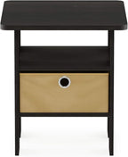 Furinno ANDREY Side Table, End Table, Night Stand with Open Shelves and Storage Bin, Bedside Table, for Living Room, Bedroom, Espresso