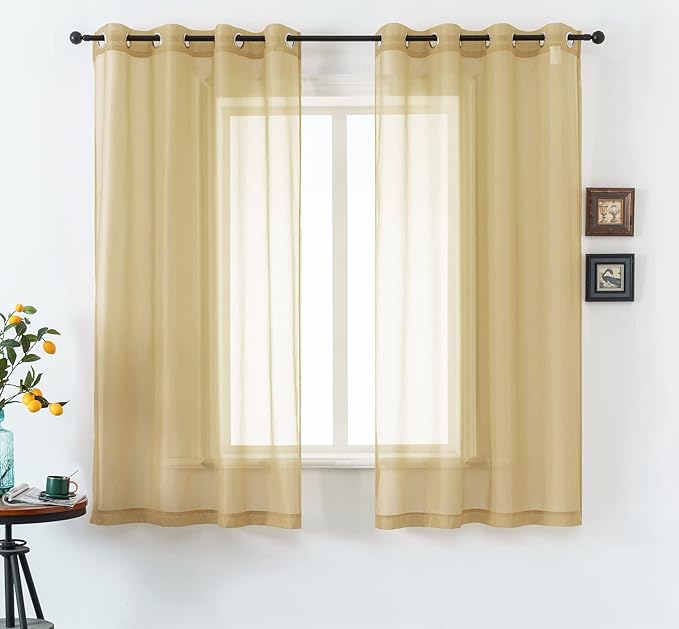 DUALIFE Antique Natural Taupe Sheer Curtains 63 Inch Length Grommet Light Brown Tan Beige Semi Voile Curtain Panels Window Drapes for Living Room and Bedroom Window Treatments 2 Panels 52 x 63 Inch
