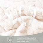 Exclusivo Mezcla Fleece Queen Size Blanket for Bed, 90x90 Inches Soft Cozy Jacquard Flannel Blankets, Lightweight Fuzzy Plush Warm for Winter, Off White