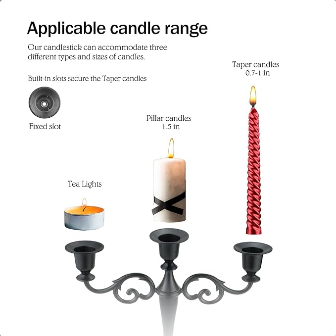 Bronze Candle Holder，5 Arms Metal Candle Holders for Taper Candles（10.6 inch Tall Candlestick Holders, for 1/2-1 inch Pillar Candles Diameter Each）,Candelabra Centerpiece Decoration