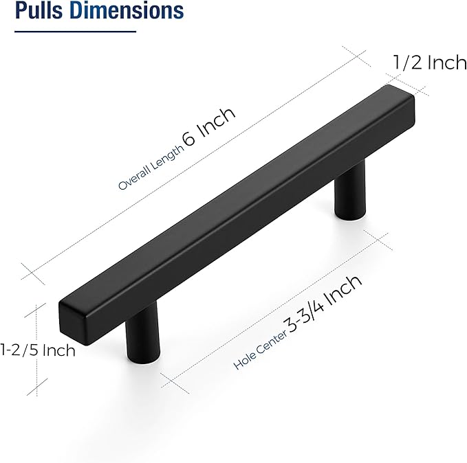 JOY DECOR 30 Pack 3-3/4 Inch Matte Black Square Cabinet Handles Stainless Steel Cabinet Hardware Pulls for Kitchen and Drawers with 6 Inch Overall Length
