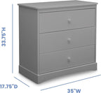 Delta Children Sutton 3 Drawer Dresser with Changing Top and Interlocking Drawers - Greenguard Gold Certified, Grey