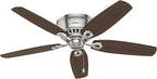 Hunter 52 inch Indoor Ceiling Fan with LED Lights - Ceiling Fan with Pull Chain, For Bedroom, Living Room, or Kitchen, Low Profile Mount, No Remote, 5 Blades - Builder 53328, Brushed Nickel