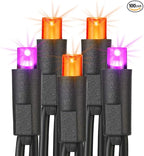 Brizled Orange & Purple Halloween Lights, 33ft 100 LED Halloween Lights 5mm Wide Angle String Light, 120V UL Certified Connectable Mini Purple Light Outdoor for Party Home Tree Decoration, Black Wire