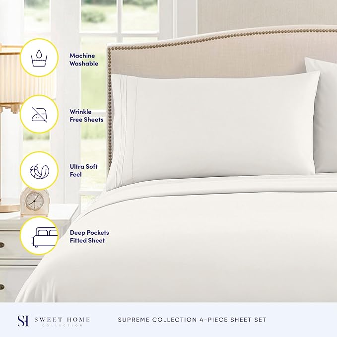 Twin XL Sheets - Breathable Luxury Sheets with Full Elastic & Secure Corner Straps Built In - 1800 Supreme Collection Extra Soft Deep Pocket Bedding Set, Sheet Set, Twin XL, Ivory