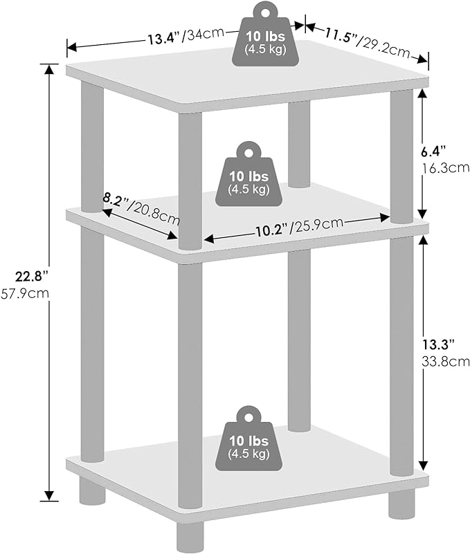 Furinno Just 3-Tier Turn-N-Tube Open Storage Nightstand, 2-Pack, Plastic Poles, Americano/Black