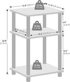 Furinno JUST Side Table, 3-Tier End Table, Open Shelves Night Stand, Bedside Table, Toolless Assembly, for Living Room, Bedroom, Bathroom, White