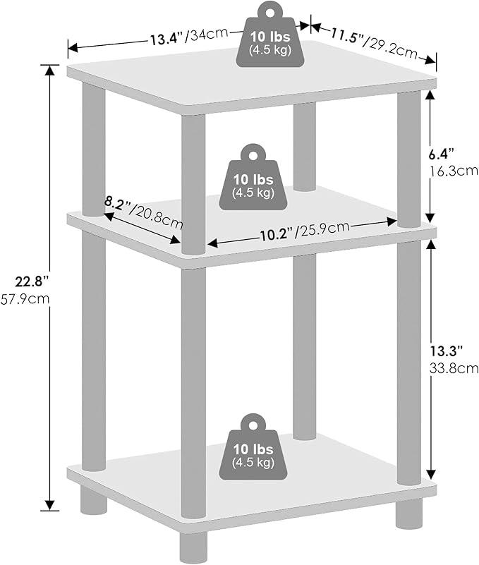 Furinno Just 3-Tier Turn-N-Tube Open Storage Nightstand, 1-Pack, Plastic Poles, Americano/Black