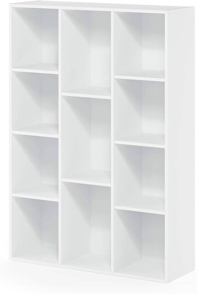 Furinno LUDER Book Shelf, 11-Cube Bookshelf, Reversible Bookcase, 9.4" x 29.1" x 41.7", for Living Room, Bedroom, Home Office, White
