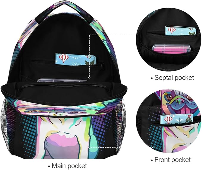 Custom Children's Name School Backpack Personalized Schoolbag Pug Dog Pop Art StyleTravel Bag for Teens Girls Boys