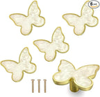 6 pcs Butterfly Shape Knobs Handle Gold Cabinet Knobs Decoration Door Handle Single Hole Handles Cabinet Drawer Dresser Kitchen Wardrobe Furniture Hardware Pulls (White)