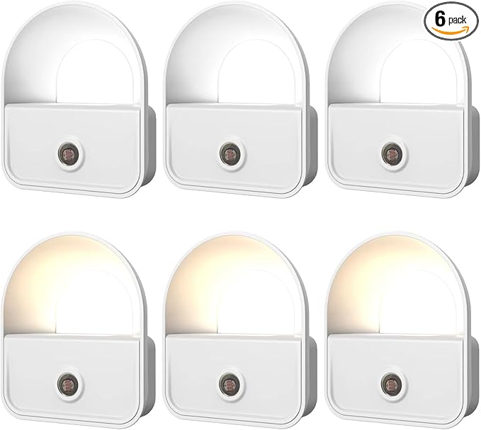 Night Light Plug into Wall, Nightlights with Smart Dusk toDawn Sensor, LED Night Light Suitable for Bedroom, Bathroom, Hallway, Kitchen, Stairs, Kids, 3pcs Warm White & 3pcs White Light