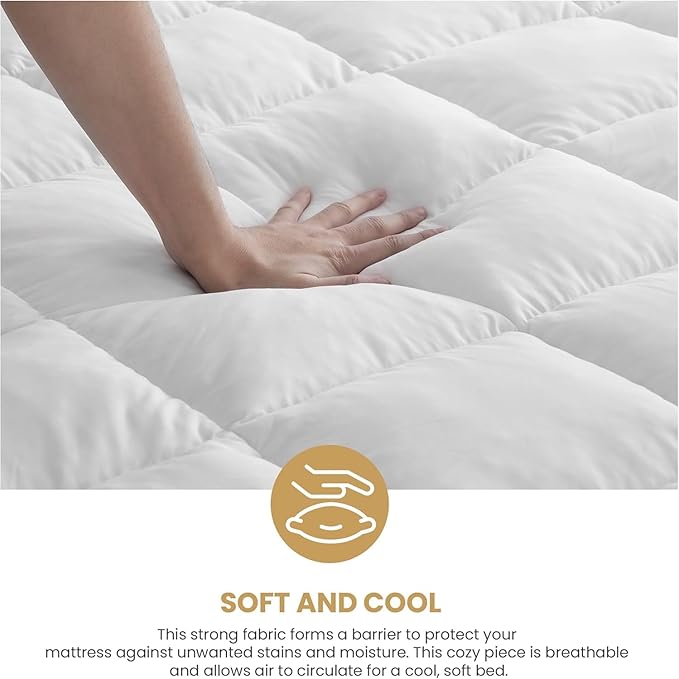 Superior Mattress Topper, Down Alternative, 2 Inch Deep Sized Bed Pillow Top, Comfort Pad, Fluffy Mattress-Topper Protector, Plush Cooling Extra Soft, Hotel Quality, Full, White