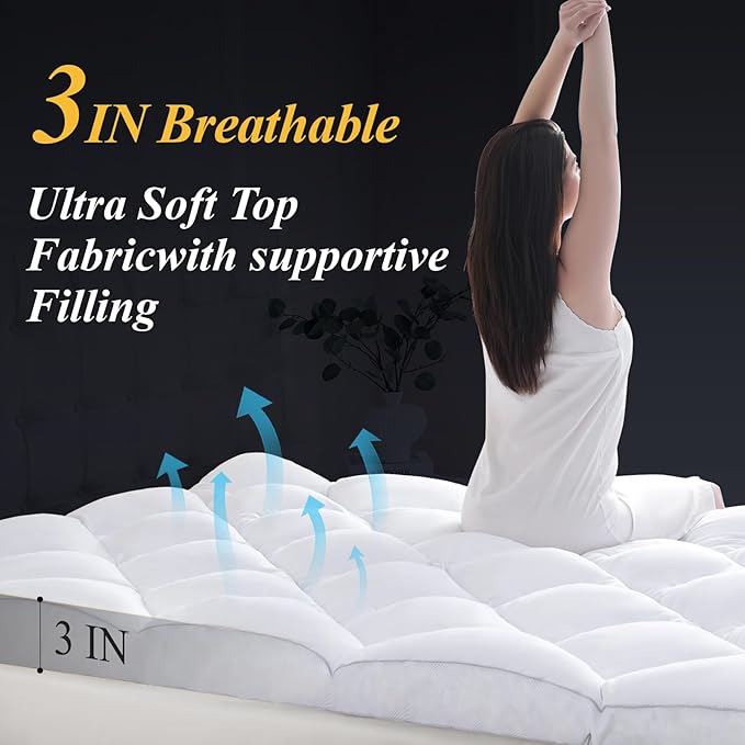 DOWNCOOL 3 Inch Twin Mattress Topper, Ultra Thick and Fluffy Supportive Memory Foam Mattress Topper for Body Pain, Mattress Pad with Breathable Mesh Design for Deep Sleep,75x39x3 Inches