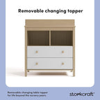 Storkcraft Alpine Nursery Changing Table Dresser Combo (White with Driftwood) – GREENGUARD Gold Certified, Dresser for Nursery, Changing Table with Drawers, Removable Changing Table Topper