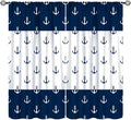 Anchor Pattern Curtains, Nautical Theme Navy Blue White Anchor Sea Life Adventure Print Blackout Window Treatments for Living Room Boys Men's Bedroom 84x84in