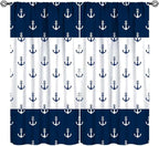 Anchor Pattern Curtains, Nautical Theme Navy Blue White Anchor Sea Life Adventure Print Blackout Window Treatments for Living Room Boys Men's Bedroom 84x84in