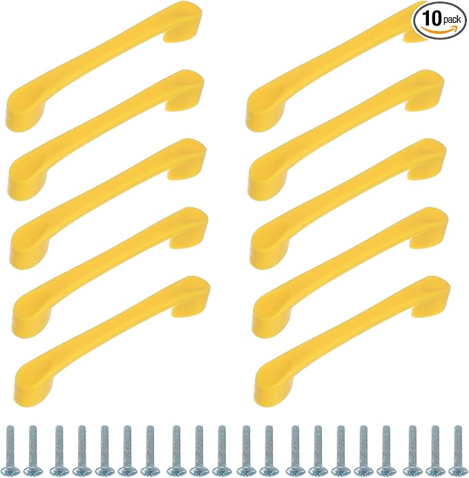 uxcell 10 Pack Plastic Cartoon Drawer Pulls, 5" ABS Closet Wardrobe Door Handle Furniture Accessory for Home Kitchen Cupboard, Yellow